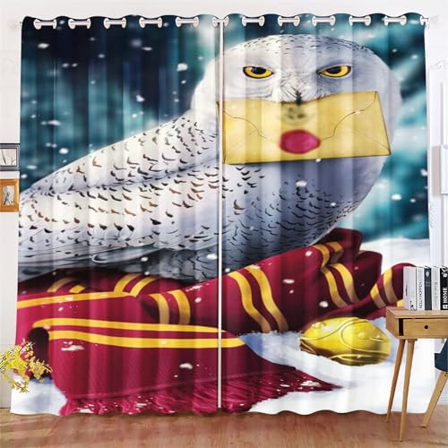 KIDSLOVE Eule Verdunkelungsvorhänge Cartoon-Eule Blickdicht Vorhänge Eule Verdunkelungsvorhang Für Schlafzimmer Kinderzimmer (1,100x140cm(BxH)/ 50x140cmx2)
