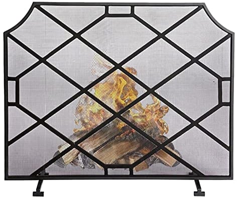 LIDDFAFA Einteiliger, Flacher, sicherer Kamin-Displayschutz, robuster, freistehender Netz-Kamin-Funkenschutz aus Eisen für Holzbrenner im Innen- und Außenbereich, kindersicherer Zaun