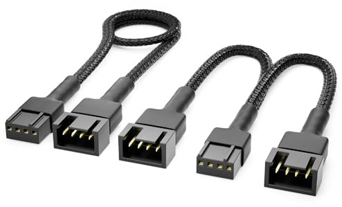 deleyCON PWM Lüfter Y-Kabel 15cm + PWM Lüfter Verlängerungskabel 30cm im Set - Lüftersteuerung und Erweiterungskabel - Nylonkabel - Schwarz