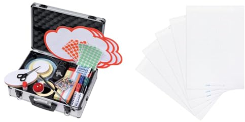 FRANKEN Moderationskoffer Kompakt, Moderatorenkoffer mit Inhalt, über 2.100 Teile, Aluminium, UMMK & Landré Flipchart Papier, kariert, 20 Blatt je Block, 6 fach Lochung, 5 Stück