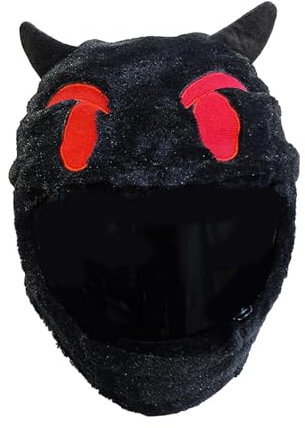 Teufel Motorradhelm-Überzug, niedlich, kreativ, für Männer und Frauen, Plüsch-Helmüberzug, Rot, 55-60 cm