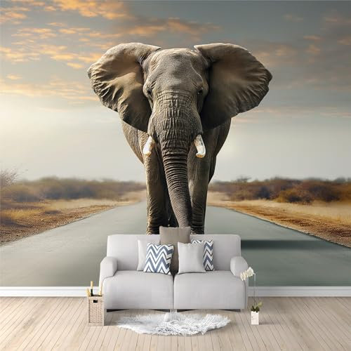 Majestätischer Elefant auf der Straße ArtFototapete Tapete 250 x 175 cm Vlies Tapeten Moderne Wandtapete Wohnzimmer Schlafzimmer Study Wohnzimmer Restaurant Cafe Dekoration
