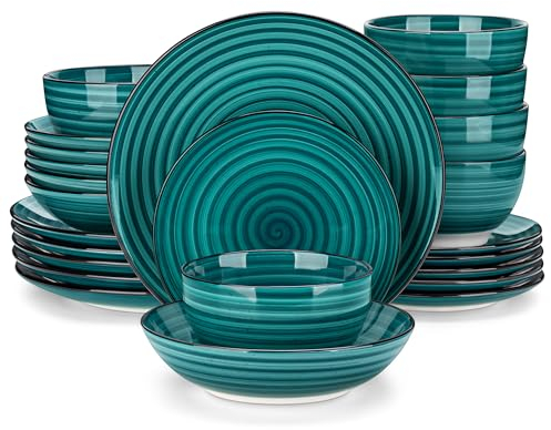 vancasso Tafelservice 6 personen Steingut, BONBON 24-tlg Geschirrset Grün, Suppenteller Set,Schüssel- und Teller Set, Kombiservice Set modern