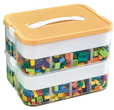 Mustbeau 2 Stufen Aufbewahrungsbox für BausteineAufbewahrung Kisten für Spielzeug & Kleinteile Kinder Ablagefächer mit Deckel & Tablett Stapelbar Organizer Box Spielzeugkiste