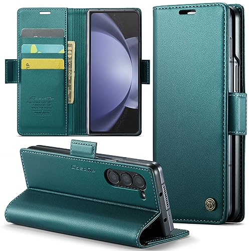 Phernykas Custodia a Libro Portafoglio per Samsung Galaxy Z Fold 5, RFID | 3 Slot - Per Pendolarismo, Flip Cover Doppia Fibbia Magnetica, Pelle PU Anti-Macchia, Supporto, Lavoro, Telefono Libretto
