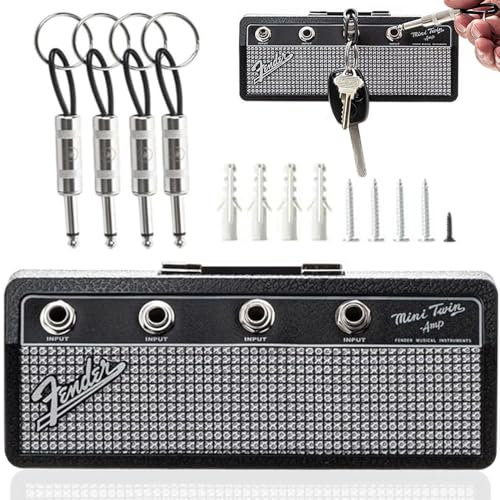 Kinfezlon Schlüsselbrett, Gitarrenhalter für die Wand, Schlüsselhalter Audio Schlüsselanhänger Gitarren-Schlüsselanhänger Wandhalterung, für Musikerliebhaber mit 4 Gitarrenstecker-Schlüsselringen