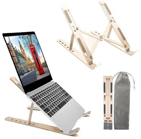 K-MART Adjustable Laptop Stand for Desk, 6-Angle Laptop Riser Portable Laptop Holder, Air-Ventilated Cooling Notebook Stand for Compatible with MacBook Air, Pro, Dell 10-15.6” (Gold)