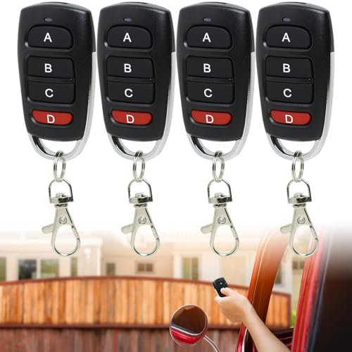 4 Pezzi Telecomando Universale per Garage 433MHz, Duplicatore Robusto con 4 Pulsanti, Compatibile con Varie Marche, Sostitutivo Telecomandi per Cancello Garage Auto Codice Fisso