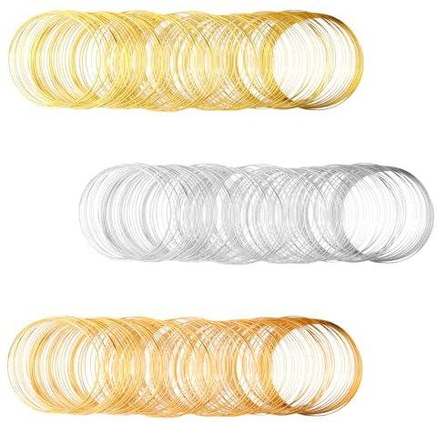 300 lazos de alambre de memoria para la fabricación de joyas, pulseras y pulseras, alambre de perlas de memoria, alambre de memoria de acero para envolver piedras (plata, oro, oro rosa)