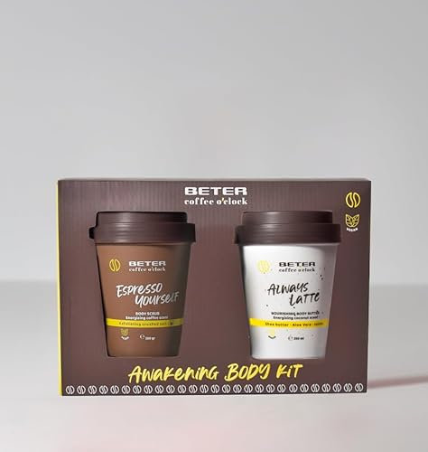 Beter - Coffee O’clock Körperpflegeset, 2-teiliges Duschset mit Kaffee-Körperpeeling und Kokos-Körperbutter, Duschset für Frauen, vegane Formeln, Geschenkset