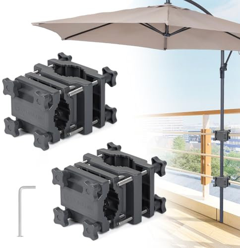 efuturetime 2 x Fixation Parasol Balcon, Pied de Parasol à Fixer pour Parasol Ø22-38 mm, Attache Parasol pour Balustrade Carrée 25-60 mm ou Ronde Ø25-40 mm, Gris