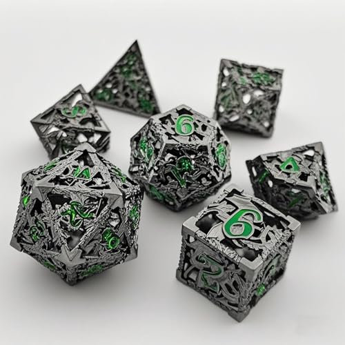 DND Würfel Set, 7-teilig Hohle 3D Drachen Metall D&D Würfel Polyedrische Scharfer Kante Würfelset Dungeons and Dragons Würfel für D&D MTG RPG Pathfinder