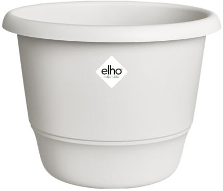 Elho Amiga Round 35 - Pot de Fleur - Interieur & Extérieur - Plastique 100% Recyclé - Ø 34.5 x H 25.9 cm - Blanc/Blanc Soie