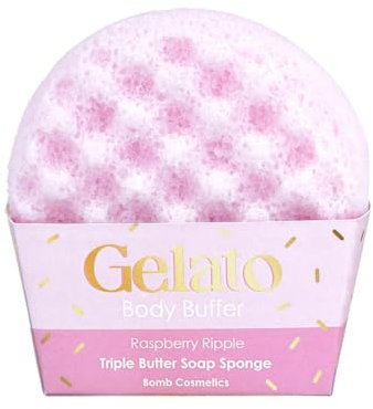 Bomb Cosmetics Raspberry Ripple Gelato Body Buffer Triple Butter Seifenschwamm