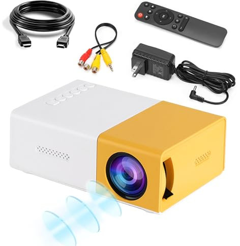 YG300 Mini Projector,Full HD 1080P Low Noise Portable Movie Projector for Home Theater,Video Projector Compatible with Laptop/DVD/Phone/HDMI/USB Drive/Games/PC/Audio,indoor outdoor (Yellow White)
