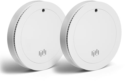 Ruan Ultrathin Smoke Alarms for Home, 10-Year Battery Smoke alarm,Easy installation Fire Alarm, Silence Button Smoke Detector, Conforms to EN 14604 Standard 2 Pack