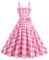 Robe Longue Vintage à Carreaux Vichy Rose, Bretelles Spaghetti, Robe trapèze rétro pour fête d'anniversaire, Devant froncé, Robes d'été pour Femmes ete