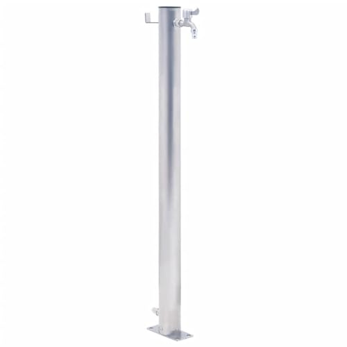 HUAKEHOM Wassersäule für den Garten Wasserhahn mit 1 Haken Gartenwassersäule für Gartenbewässerung Wasserzapfsäule Wasserzapfstelle 100 cm Edelstahl Rund