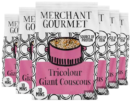 Merchant Gourmet Dried Tricolour Giant Couscous, 300 g (8-Pack) | Nutty Flavour with Paprika & Spinach, Source of Protein, Cooks in 8 Minutes, Versatile for Salads & Stews, Vegan