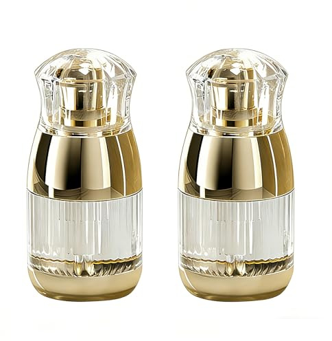 2Pcs 30ML/1OZ Empty Clear Plastic Lotion Pump Dispenser Bottles with Gold Pump Head Refillable Round Foundation Cream Emulsion Cosmetic Makeup Storage Containers Vials Jars