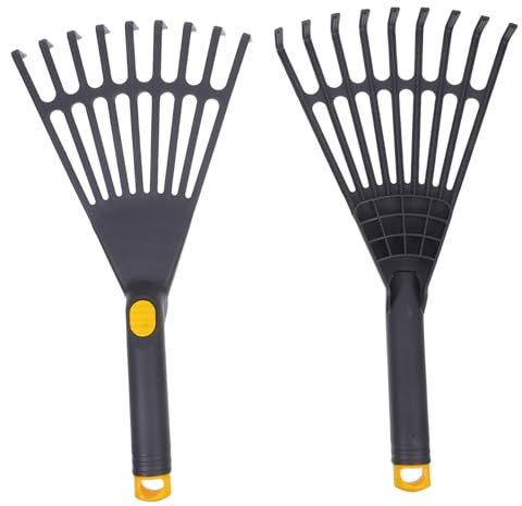2 Teiliger Handrechen Tragbares Gartengerät Aus Kunststoff Mit Kurzem Griff – 173 cm Breit Und 345 cm Lang – Laubrechen Mit Ergonomischem Griff Und Aufhängeloch Zur