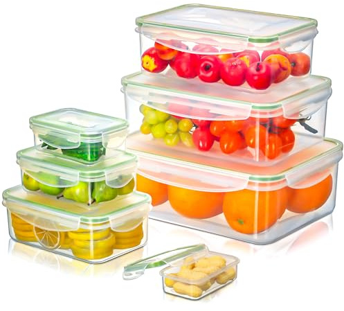 Cozary 14 Pezzi Contenitori Ermetici per Alimenti (7 Contenitori, 7 Coperchi), Set di Contenitori per Alimenti in Plastica, Contenitore Frigo, Adatti Lavastoviglie Microonde Congelatore, Senza BPA | Set di Contenitori per Alimenti in Plastica 7 Contenitori, 7 Coperchi