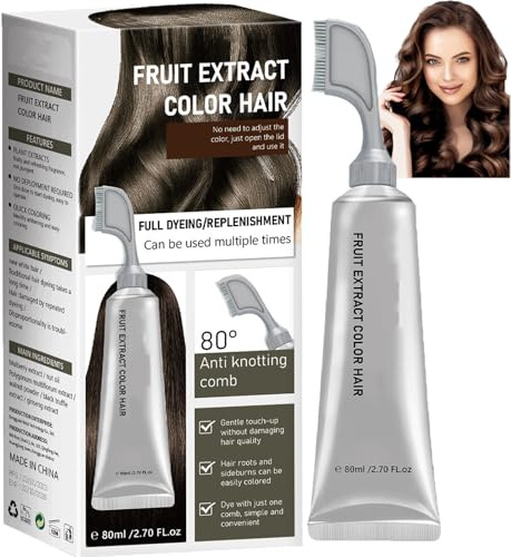 Fruit Essence Hair Dyeing Comb, Fruit Hair Dye Cream for Grey Hairs Coverage - Natural, Plant-Based Extract Hairs Dye Essence, Ammonia-Free, Keratin Ha-ir Color for Men Women (2,Chestnut Brown)