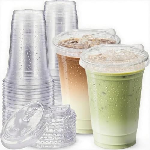 Artsotroly 25 Sets- 16 oz Clear Plastic Cups with Strawless-Sip-Lids, Disposable Cup Plastic Iced Coffee Cups for Cold Drinks, Smoothies and Juices