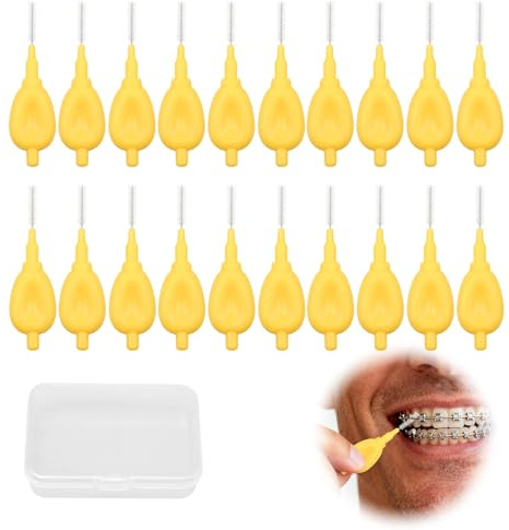 20 PCS Interdental Brush, 1.1mm Interdental Brush Yellow, Plaque Remover Dental Cleaning Brushes for Teeth Gums Implants Crowns Bridges Oral Hygiene Tools Efficient Between Teeth Cleaner Ergonomic