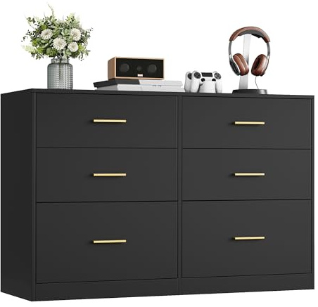 VASAGLE Custos Kollektion - Kommode, Kommodenschrank, modern, Sideboard, Aufbewahrungsschrank, für Wohnzimmer, Schlafzimmer, 6 Schubladen, 40 x 119 x 78 cm, tintenschwarz LTS416BC01