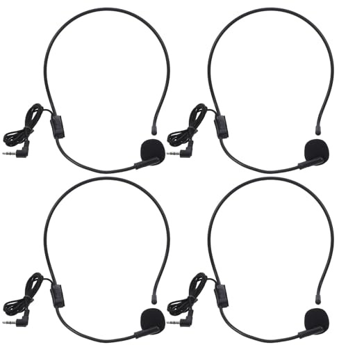 COMPUKAS 4pcs Wired Headset Microphone Set with Noise Cancelling Condenser Mic, Open Ear Clip Headphones for Singing, Teaching, Coaching, and Conference Use, Black