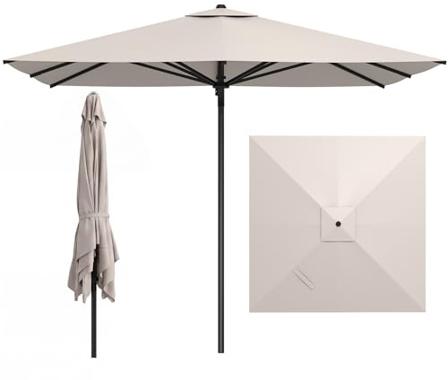 COSTWAY Sonnenschirm Alu 300 x 300 cm, quadratischer Gartenschirm, Beige | Terrassenschirm, Marktschirm für Garten, Balkon, Terrasse