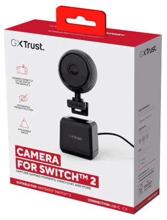 GXTrust Kamera für Nintendo Switch 2, Full HD, Kompaktes Design, Schwarz | Webcam 1080P USB-C, Einstellbarer Winkel Integrierte Abdeckung, für Video-Chats CameraPlay Mario Kart World Super Mario Party