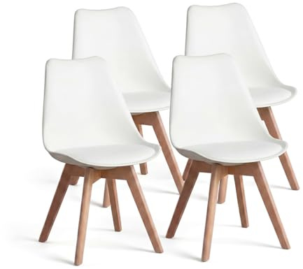 duehome | Beench, Pack 4 sillas Nórdicas, Sillas Comedor, Acabado en Blanco y Madera, Medidas: 49 (Ancho) cm x 53,5 cm (Largo) x 83 cm (Alto)