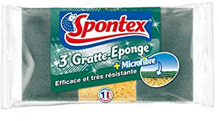 Spontex Eponge spontex, gratte-éponge + microfibre, efficace et très résistante - L'étui de 3 éponges