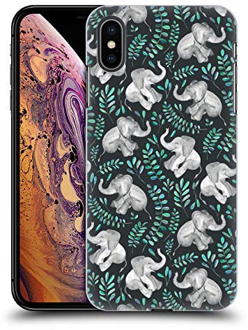 Head Case Designs Officially Licensed Micklyn Le Feuvre Little Laughing Elephants In Turquoise And Grey Wildlife Hard Back Case Compatible With Apple iPhone XS Max
