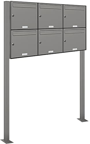 AL Briefkastensysteme 6er Standbriefkasten in Aluminiumgrau RAL 9007 als 6 Fach Briefkastenanlage DIN A4 in Postkasten Briefkasten Design modern