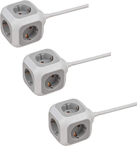 Brennenstuhl Alea-Power Steckdosenblock/Steckdosenwürfel 4-Fach (1,4m Kabel und Kinderschutz) grau (3er Pack | Würfel 4-Fach)