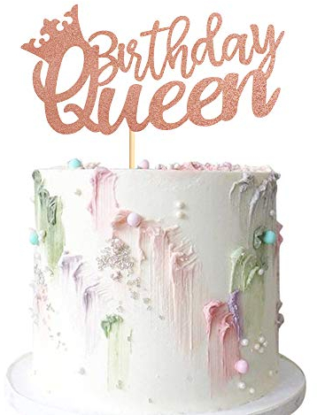 N&A Rose Gold Queen Birthday Cake Topper, 1 Count, Cake Topper, Birthday, Gold