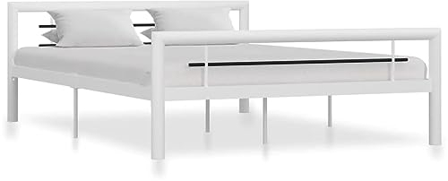 vidaXL Bettgestell Bett Metallbett Schlafzimmerbett Doppelbett Bettrahmen Schlafzimmermöbel Ehebett Lattenrost Weiß Schwarz Metall 140x200cm