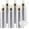 TIANZD 6 Pcs 200ml Empty Silver Aluminium Fine Mist Spray Bottle with White/Gold Metal Spray Head Refillable Travel Alu Bottles for Body Sprays, Room Fragrances, Perfumes, Hair, Garden, Funnel