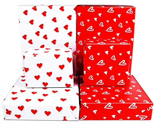 PLULON 6 Blatt Valentinstag Herz Geschenkpapier, Weiß und Rot Herz Geschenkpapier (Weiß und Rot)