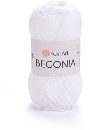 Yarn Art Begonia Yarn 100% algodón, puro hilo de algodón suave, para tejer ganchillo y amigurumi, varios colores pastel y brillantes, hilados, 1.7 onzas (50 g) / 185 años (169 m) (1000)