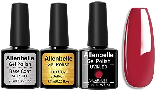 Allenbelle UV Nagellack Set - Base Top Coat und Farbe, Gel Geschenkset, Shellac Set, Soak Off LED Nail Art