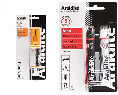 Araldite ARA-400012 Instant Syringe Epoxy, 24 ml & Araldite A0002 Rapid Epoxy, Colour May Vary, 2X15ml