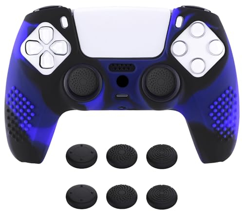 eXtremeRate PlayVital Zubehör für ps5 Controller Hülle,Case Anti-Rutsch Schutzhülle Griffe Skin aus weichem Gummi,6 Stück Aufsätze für ps5 Controller(3D Noppen Edition,Blau Schwarz)