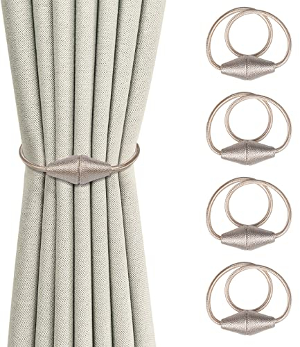 Dalababa 4 Stück Magnetische Vorhang Raffhalter, Gardinen Halter mit Magneten, Vorhangschnalle Raffhalter für Vorhänge Gardinenhalter, für Zuhause Büro Café Dekoration, Beige
