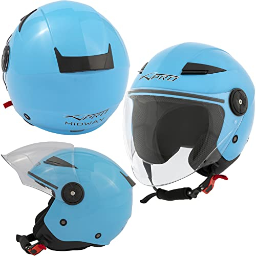 Jet Lange Visier Motorradhelm City Roller ECE 22 Zertifikat Hellblau L