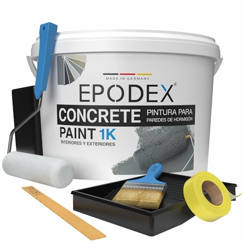 EPODEX 1K Betonfarbe mit Zubehör, Bodenfarbe & Wandfarbe, hochdeckend, UV-beständig, abriebfest, Innen/Außen, 1kg (8m² bei einmaligem Anstrich) - Ockergelb