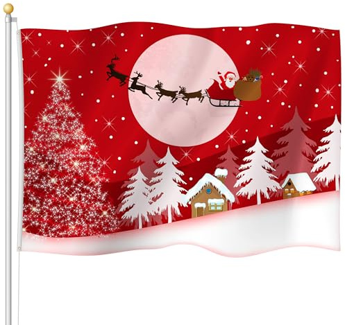 Weihnachten Garten Hof Flagge Doppelseitig Polyester Haus Fahne Banner Urlaub Vintage Garten Hof Deko Weihnachtsfahnen für Rasen Outdoor Weihnachtsschmuck, 3 x 5 Fuß (Niedlicher Stil)